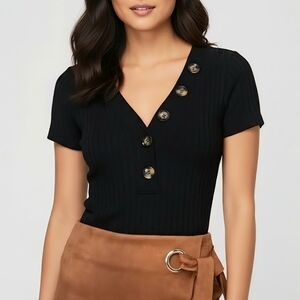 NEW Derek Heart Black Bodysuit Womens Size Medium Ribbed V Neck